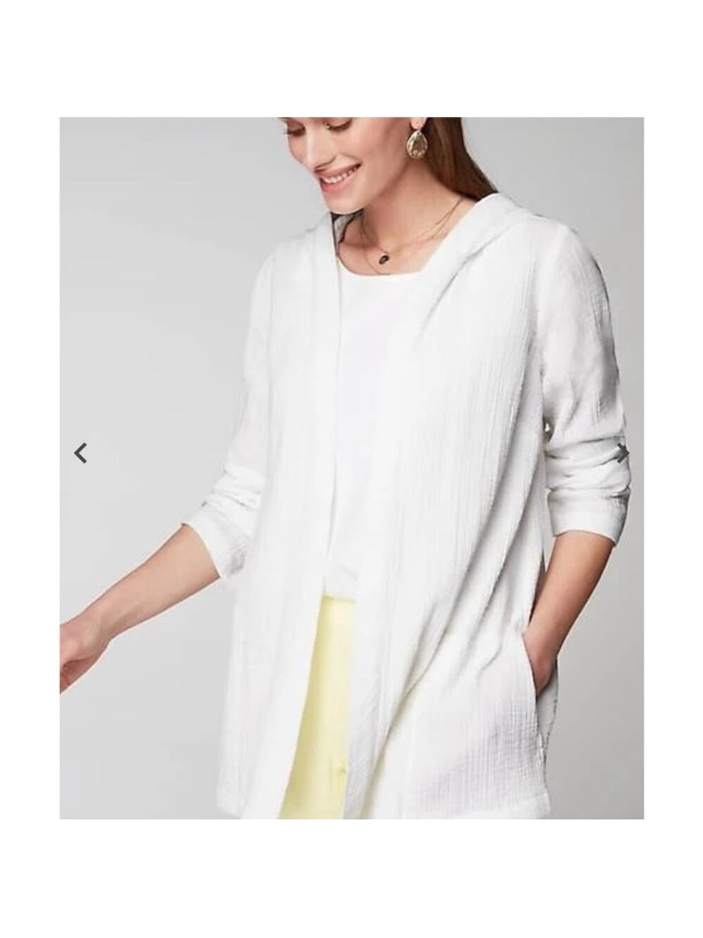 J.Jill Women's Hooded Cardigan Cotton Linen Blend White Size XS